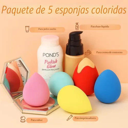 Miniatura 7 de BEAKEY Juego de 5 esponjas de maquillaje, microporosas, de baja absorción, suave, sin látex, esponja de belleza y licuadoras para crema en polvo