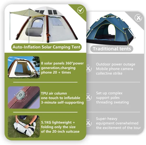 Miniatura 7 de Automatic Inflatable Tent with Air Pump, Family Tents for Camping, Windproof Waterproof 3 Person Tent, Easy Set Up in 2-3 Min, Camping Essentials