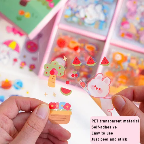 Miniatura 5 de Calcomanías de caricaturas Kawaii con diseño de oso de conejo, 800 piezas/100 hojas de PVC transparente, kit de calcomanías de conejito para álbumes