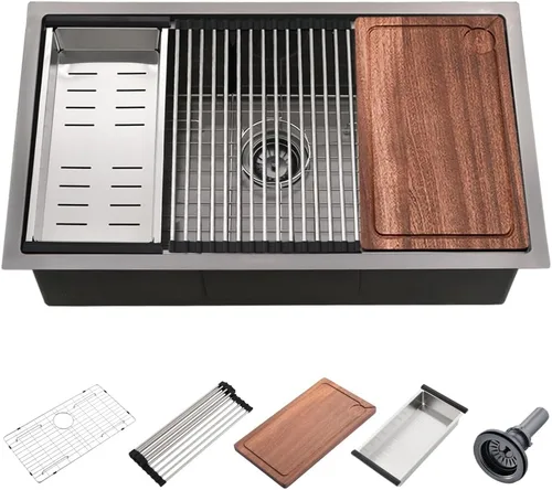 Miniatura 14 de Fregadero de barra negra de 12 pulgadas para montaje bajo montaje, fregadero de cocina pequeño de 12 x 16 pulgadas, fregadero de barra húmeda
