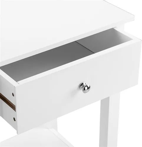 Miniatura 3 de Mesita de noche blanca con cajón, mesa auxiliar, mesa auxiliar, mesita de noche simple con almacenamiento de estantes, estantería pequeña, estante