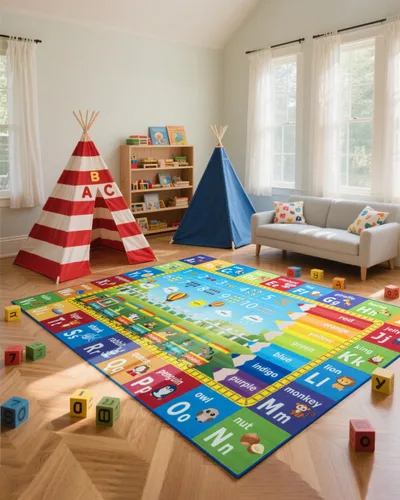 Miniatura 11 de Unirea Alfombra infantil de 5 x 7 pies para sala de juegos, dormitorio, aula, tapete de juego educativo lavable con alfabeto ABC, números, animales