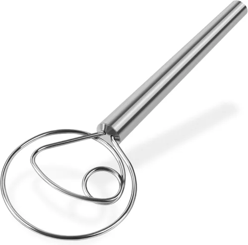 Miniatura 14 de Maxjoy Batidor de masa danesa para hornear pan de masa madre, gancho de acero inoxidable con mango de madera Batidor de masa de 2 ojos