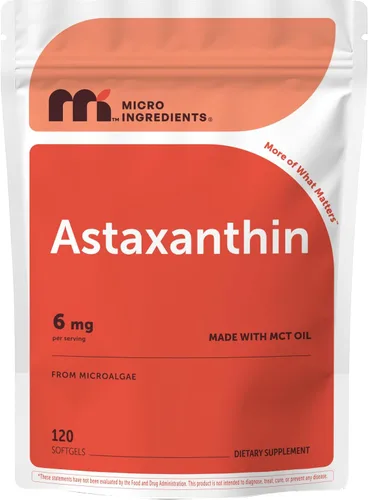 Micro Ingredients Astaxantina de 6 mg con aceite MCT, 120 cápsulas blandas | Suplementos antioxidantes de astaxantina premium* | Fuente de