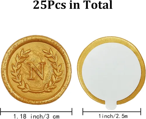 Miniatura 2 de 25 piezas de pegatinas adhesivas de sello de cera doradas con letra N, hechas a mano, no necesitan sello de cera, pegatinas de cera para rasgar