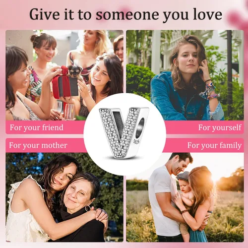 Miniatura 7 de MULA Dijes de plata de ley 925 para pulseras y collares de cuentas del alfabeto de la A a la Z, colgantes con circonita cúbica 5A, regalos