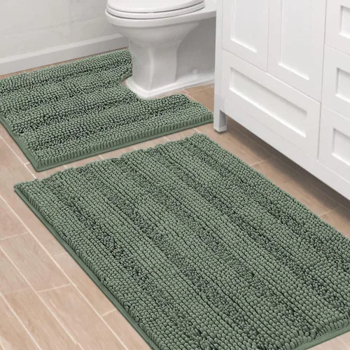 Miniatura 27 de H.VERSAILTEX - Alfombras de baño, juego de 2 piezas, alfombra de contorno para baño, juego de alfombras para inodoro, alfombra antideslizante