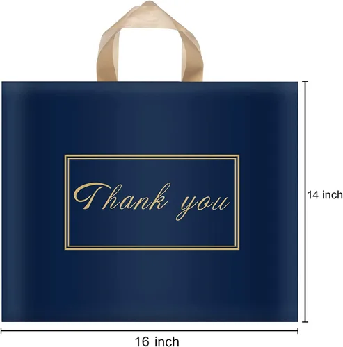 Miniatura 3 de WAKAKO Paquete de 60 bolsas de plástico de agradecimiento para tiendas minoristas de pequeñas empresas de 14 x 16 pulgadas con asa, color azul