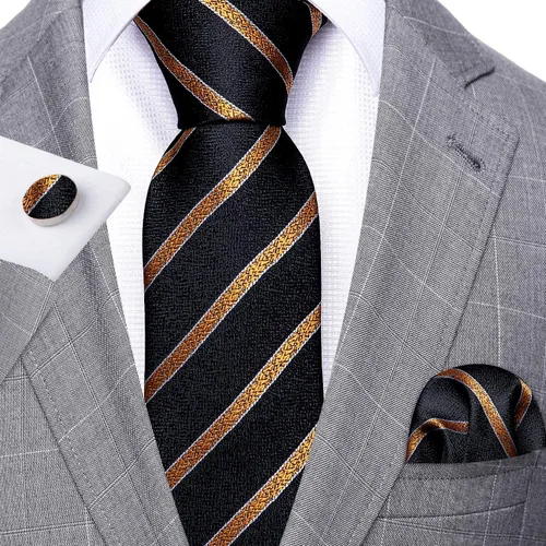 Miniatura 300 de Barry.Wang Juego de corbatas para hombre, corbata de seda a rayas, tejido a cuadros, gemelos formales, negocios, boda