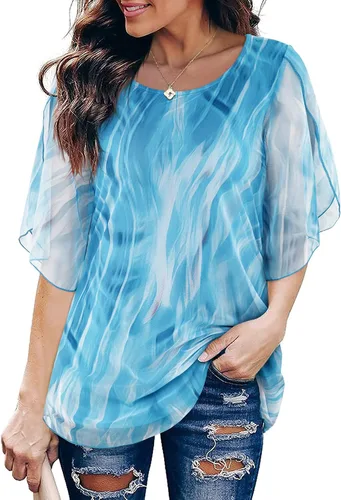 Miniatura 3 de SeSe Code - Blusa de malla para mujer con volantes y manga 34 holgada y elástica