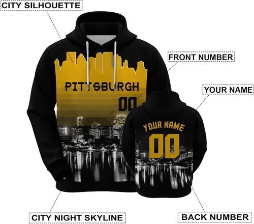 Miniatura 59 de Custom Football Hoodies City Night Skyline Personalized Sweatshirt Name Number Fan Gift Pullover for Men Women Youth