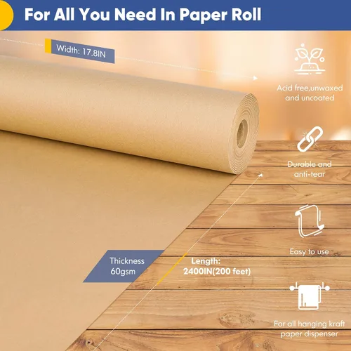Miniatura 2 de Vanhench Rollo de papel kraft marrón grande de 17.5 x 2400 pulgadas, rollo de papel para manualidades para tablón de anuncios de Acción de Gracias