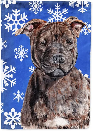 Miniatura 201 de Caroline's Treasures SC9374GF Bulldog English Snow flakes Holiday Garden Flag Buzón Bandera decorativa para patio exterior, patio, obras de arte