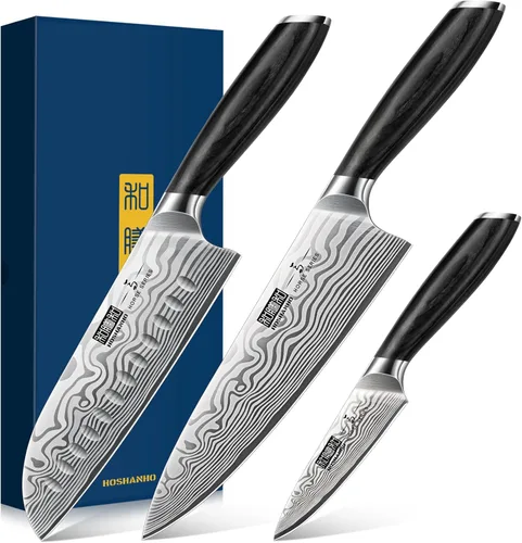 HOSHANHO Juego de cuchillos de 3 piezas, juego profesional de cuchillos de cocina de acero en polvo de alto carbono, juego de cuchillos ultra