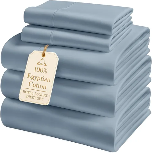 Miniatura 48 de Lane Linen Sábanas 100% de algodón egipcio, tamaño King, naturalmente transpirables y duraderas, cómodas para el invierno, ultra suaves, comodidad