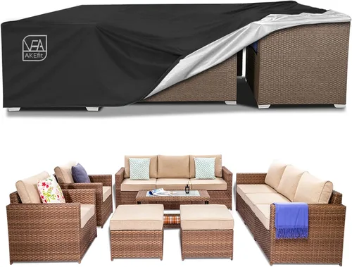Miniatura 10 de AKEfit Fundas para Muebles de Patio, 500D Impermeable de Servicio Pesado para Mesa de Patio Cuadrada y Rectangular para Exteriores y Fundas de Negro