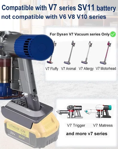 Miniatura 3 de TPDL Adaptador de batería Dyson V7, para batería Dewalt de 20 V, convertidor a Dyson 21.6V V7 convertidor de vacío de mano Absolute, Motorhead Pro