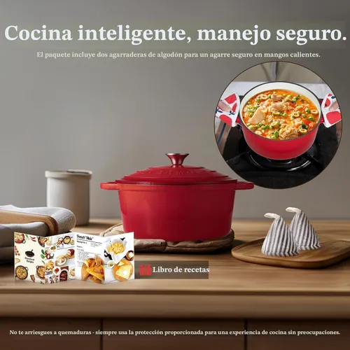 Miniatura 5 de Overmont Horno holandés de hierro fundido esmaltado de 5.5 cuartos de galón con tapa y libro de cocina, cacerola resistente con asas dobles