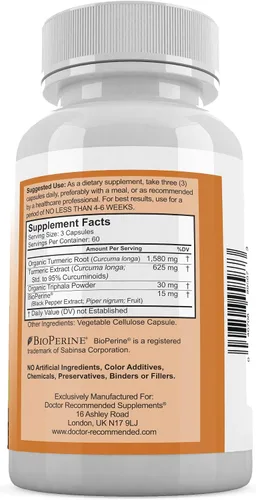 Miniatura 3 de Turmeric Curcumina, 180 cápsulas vegetarianas. El suplemento más potente de Doctor Recommended, paquete de de 2