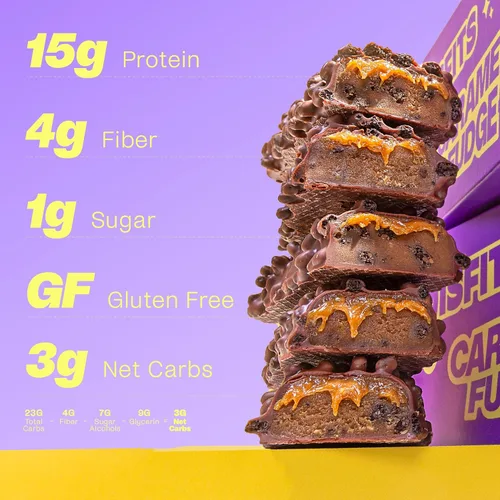 Miniatura 3 de Misfits - Barras de proteínas veganas - Sabor a caramelo y turrón Barras nutricionales - 15 g de proteína, 1 g de azúcar, a base de plantas, bajas