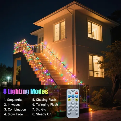 Miniatura 5 de Luces de Navidad con 8 modos de iluminación, 200 luces LED de 66 pies con control remoto, cadena de luces recargables para exteriores, decoraciones