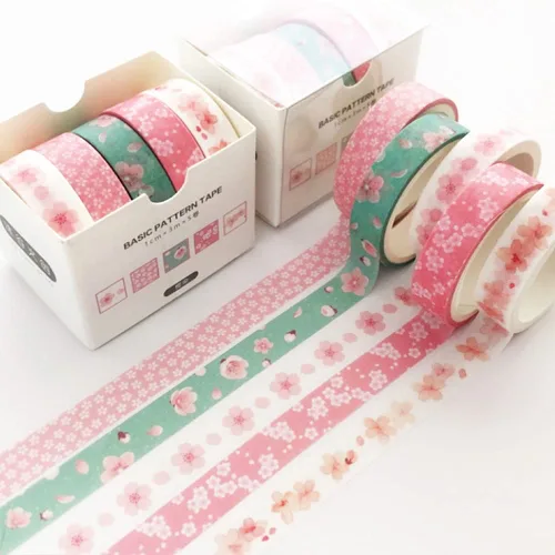 Miniatura 2 de Juego de 5 rollos de cintas washi creativas y básicas para artes, manualidades, diarios, planificadores, álbumes de recortes, envoltura (Sakura)