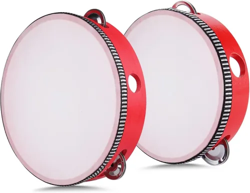 Miniatura 22 de Flexzion Pandereta redonda de madera para niños y adultos de 8" pulgadas, 8 pares de jingles de fila única, instrumento de percusión de mano de Una
