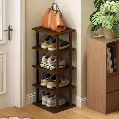 Miniatura 15 de Zapatero vertical – Organizador de zapatos alto y estrecho para espacios pequeños, estante de bambú de 5 niveles para entrada, armario, esquina