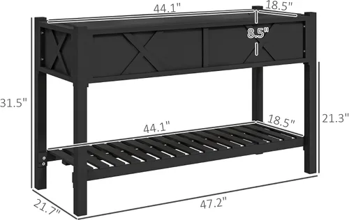 Miniatura 7 de Outsunny - Jardinera elevada de madera con estante de almacenamiento, orificios de drenaje y forro para el patio trasero, la terraza, el balcón, 47