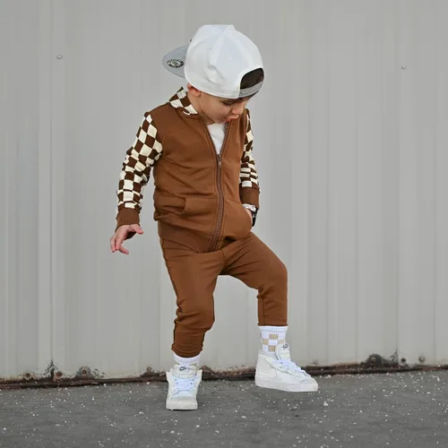Miniatura 2 de Conjunto de ropa para niños pequeños, sudadera de retazos, manga larga, pantalones sólidos, para otoño e invierno