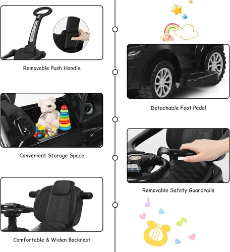 Miniatura 6 de HONEY JOY Cochecito Empujador con Pedal, Coche Deslizante con Manija de Empuje y Barrera Desmontable, Sonido y Luces, Almacenamiento Bajo