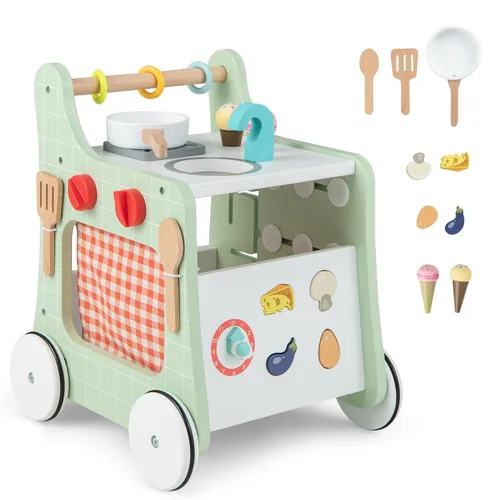HONEY JOY Andador de empuje para bebés, centro de actividades de madera 6 en 1 con clasificador de formas, desarrolla habilidades motoras y