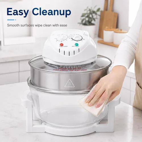 Miniatura 6 de Freidora de aire de vidrio grande de 18 cuartos – Cocina de circulación halógena y de aire caliente visible en 360°, 1200–1400 W, control preciso