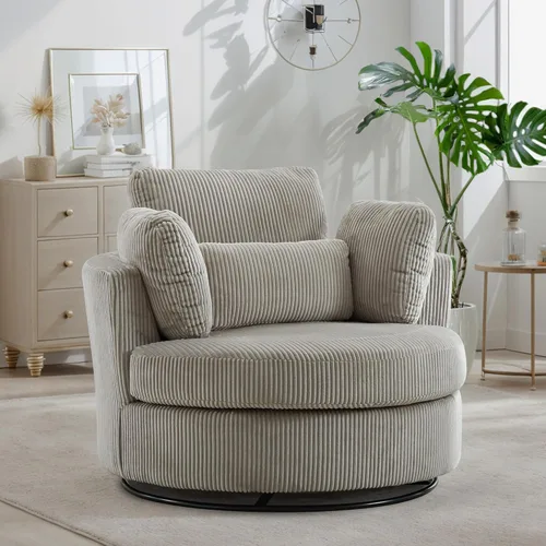 Miniatura 31 de Chifee & Vingol Silla decorativa giratoria de gran tamaño de 40.35 pulgadas, silla redonda tapizada de barril con almohadas, sillas giratorias