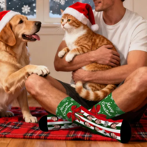 Miniatura 112 de Artsadd Calcetines personalizados para mujeres y hombres, amantes de los perros y gatos, regalos divertidos unisex personalizados