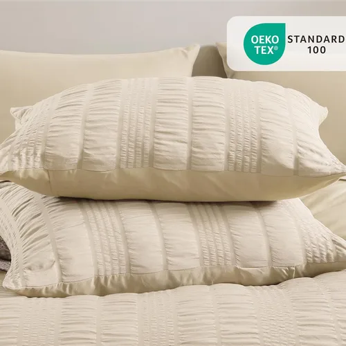 Miniatura 6 de CASAAGUSTO Juego de edredón Twin XL, 5 piezas de cama de seersucker beige en una bolsa, tamaño Twin, suave para todas las estaciones, juegos de ropa