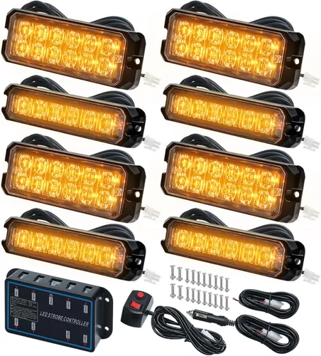 Miniatura 17 de Kit de Luces Estroboscópicas LED con Función de Sincronización - 8 piezas con Controlador, Luz de Rejilla Intermitente de Advertencia de Emergencia