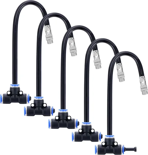 Miniatura 7 de Paquete de 5 boquillas de nebulización de latón con manguera integrada de 4 pulgadas para sistema de refrigeración al aire libre, rotación ajustable
