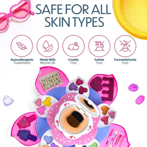 Miniatura 4 de Toysical Kit de maquillaje para niñas – Maquillaje en forma de flor para niños, kit de maquillaje lavable no tóxico para niñas con espejo – Kit