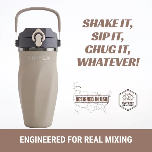 Miniatura 6 de Earth Stone - Botella mezcladora de proteínas aislada de 24 onzas, acero inoxidable 316 de grado médico, diseño sin grumos pendiente de patente