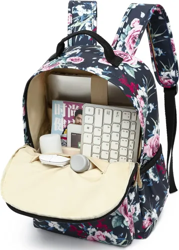 Miniatura 48 de Leaper Mochila para laptop para mujer: linda mochila floral para escuela, universidad, viajes, trabajo, mochila ligera para niños, Negro margarita