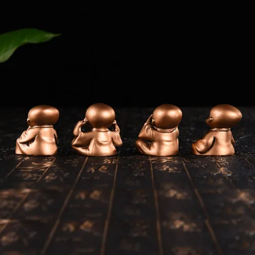 Miniatura 5 de BRABUD TQGJBS233 - Juego de 4 figuras de monjes de resina Hear No Evil See No Evil Speak No Evil TQGJBS233