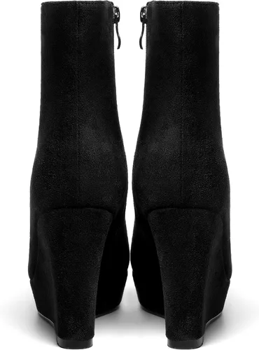 Miniatura 4 de AMBELIGHT Botas de cuña de gamuza con punta redonda para mujer, con cremallera, plataforma de moda, tacón alto, 4 pulgadas