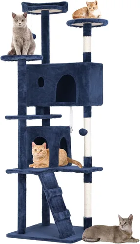 Miniatura 17 de Árbol para gatos resistente con torre de 70 pulgadas de alto, 3 perchas y 2 condominios acogedores, poste de sisal y escaleras para gatos grandes