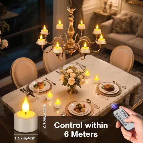 Miniatura 5 de PChero Paquete de 12 velas recargables sin llama con temporizador remoto, velas de té que funcionan con pilas, velas LED parpadeantes para el hogar