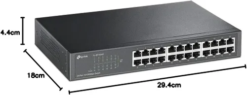 Miniatura 8 de TP-Link Interruptor Ethernet rápido de 24 puertos de 10/100 Mbps, Plug & Play, montaje en escritorio/rack, metal resistente con puertos blindados