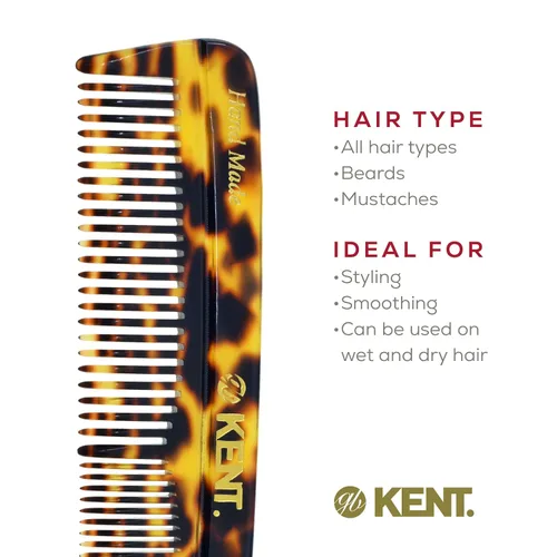 Miniatura 6 de Kent R7T TY Peine de bolsillo hecho a mano para hombres, peine de dientes finos y anchos, peines para barba y bigote para el aseo y peinado diario