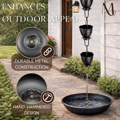 Miniatura 2 de Monarch Rain Chains Cuenca de Cadena de Lluvia – Cuenco de Anclaje Martillado a Mano de 12 Pulgadas para Canalones, Cuenca de Anclaje Decorativo