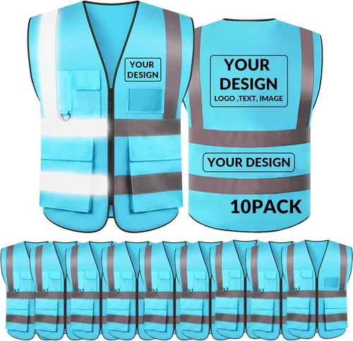 Miniatura 29 de BeautyWill Chaleco de seguridad con logotipo personalizado, Hi Vis Clase 2, chaleco reflectante de construcción unisex con 5 bolsillos