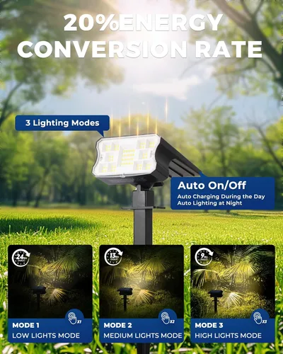 Miniatura 5 de HGGH Luces Solares para Exteriores Impermeables IP67, 60 LED 3 Modos de Iluminación Focos Solares para Exteriores para Patio Jardín Sendero Paisaje